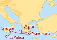 Voir l'itin�raire de la croisi�re Gr�ce - Sicile
