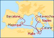 Voir l'itin�raire de la croisi�re Espagne, Italie