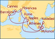 Voir l'itin�raire de la croisi�re France, Italie, Gr�ce