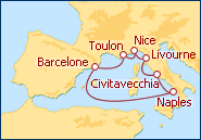 Voir l'itin�raire de la croisi�re France, Italie, Espagne