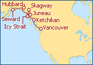 Voir l'itin�raire de la croisi�re Sud de l�Alaska