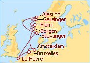 Voir l'itin�raire de la croisi�re Fjords Norv�giens