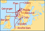 Voir l'itin�raire de la croisi�re Fjords Norv�giens