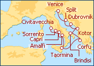 Voir l'itin�raire de la croisi�re Rivages italiens