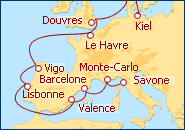 Voir l'itin�raire de la croisi�re Allemagne, Grande-Bretagne, Espagne, Portugal
