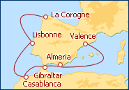 Voir l'itin�raire de la croisi�re De la Corogne � Valence