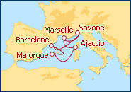 Voir l'itin�raire de la croisi�re Espagne, Bal�ares, Corse