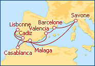 Voir l'itin�raire de la croisi�re Espagne, Maroc, Portugal 