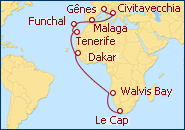 Voir l'itin�raire de la croisi�re Afrique du Sud