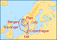Voir l'itin�raire de la croisi�re Allemagne, Norv�ge, Danemark