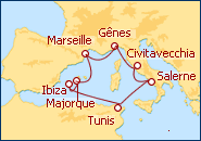 Voir l'itin�raire de la croisi�re Italie, Tunisie, Bal�ares