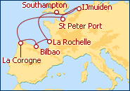 Voir l'itin�raire de la croisi�re Royaume-Uni, Pays-Bas, Espagne, France