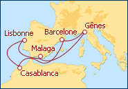 Voir l'itin�raire de la croisi�re Espagne, Portugal, Maroc, Italie