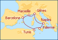 Voir l'itin�raire de la croisi�re Italie, Sicile, Tunisie