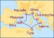 Voir l'itin�raire de la croisi�re Italie, Tunisie, Espagne