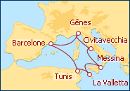 Voir l'itin�raire de la croisi�re Tunisie, Malte, Italie, Espagne