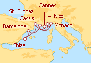 Voir l'itin�raire de la croisi�re Espagne et C�te d'Azur
