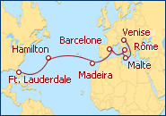 Voir l'itin�raire de la croisi�re Aventura Transatlantica:  de Atenas a Miami 