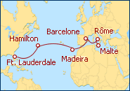 Voir l'itin�raire de la croisi�re Aventura Transatlantica: de Roma a Miami 
