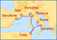 Voir l'itin�raire de la croisi�re La M�diterran�e depuis Barcelone jusqu'� Rome