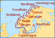 Voir l'itin�raire de la croisi�re Cap Nord: de Copenhague � Stockholm