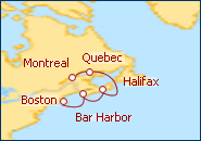 Voir l'itin�raire de la croisi�re De Boston � Montr�al
