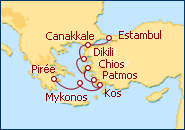 Voir l'itin�raire de la croisi�re �les Grecques et Turquie