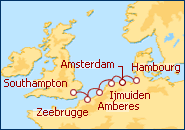 Voir l'itin�raire de la croisi�re Europe du Nord: Hambourg - Southampton