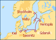 Voir l'itin�raire de la croisi�re Europe du Nord: Kiel - Stockholm
