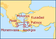 Voir l'itin�raire de la croisi�re �les Grecques et Turquie