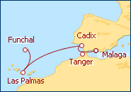 Voir l'itin�raire de la croisi�re Transatlantique de Malaga � Las Palmas de Gran Canaria