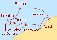 Voir l'itin�raire de la croisi�re �les Canaries, Maroc et Portugal