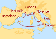 Voir l'itin�raire de la croisi�re Italie, France