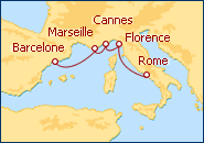 Voir l'itin�raire de la croisi�re Italie, France