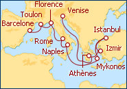 Voir l'itin�raire de la croisi�re Provence, Italie, Gr�ce et Turquie