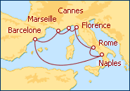 Voir l'itin�raire de la croisi�re Italie, France
