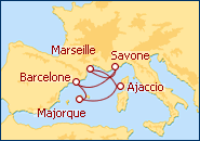 Voir l'itin�raire de la croisi�re Espagne, Bal�ares, Corse