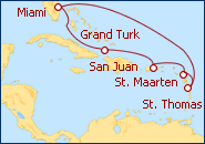Voir l'itin�raire de la croisi�re Miami, Floride  