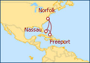 Voir l'itin�raire de la croisi�re Norfolk, Virginie
