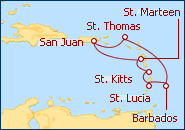 Voir l'itin�raire de la croisi�re Caribe del Sur 