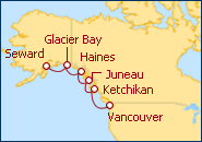 Voir l'itin�raire de la croisi�re Glaciar Bay y Pasaje Interior