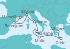 Itinéraire -  Grèce, Malte, Italie, Espagne - Costa Croisières