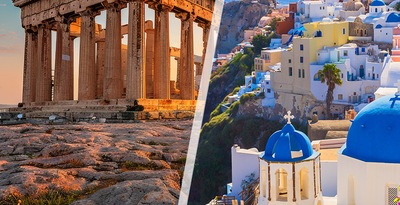 Athènes et Santorin en avion, avec transfers et voiture de location Athènes et Santorin en avion, avec transfers et voiture de location
