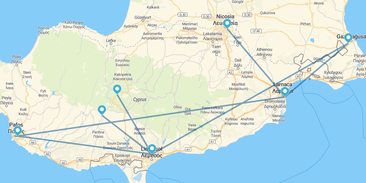 Route sur l'île d'Aphrodite, la déesse issue des flots