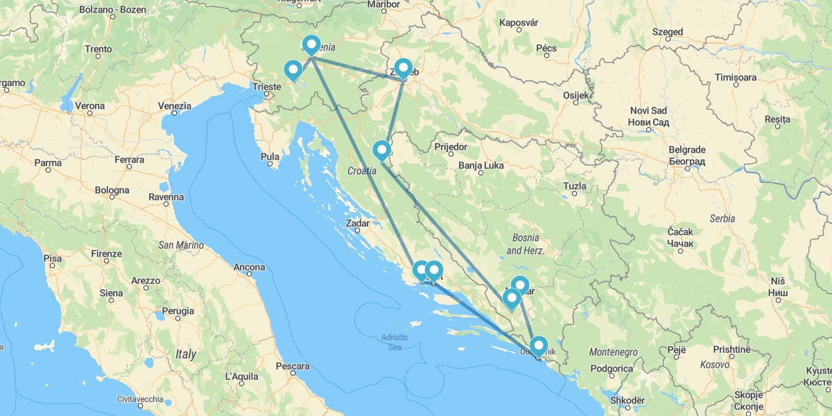 Route par la Croatie, la Slovénie et la Bosnie