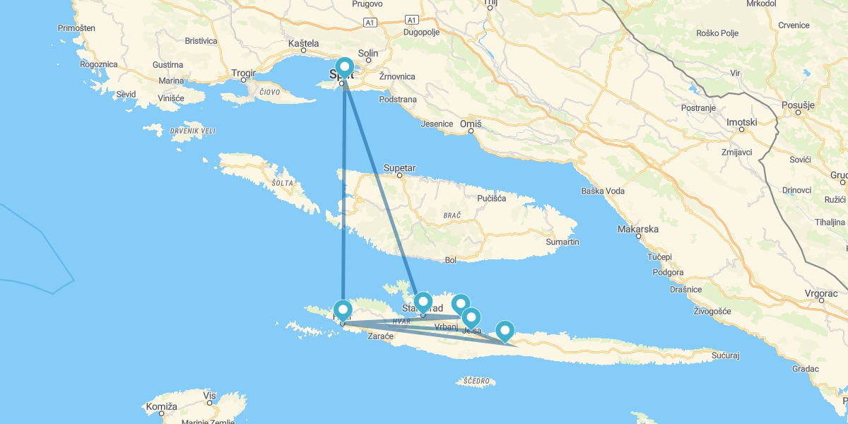 Route pour l’Île de Hvar et Split