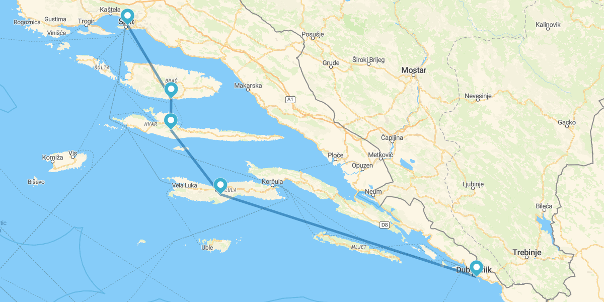 De Dubrovnik à Split avec Korčula, Hvar et Brač en ferry