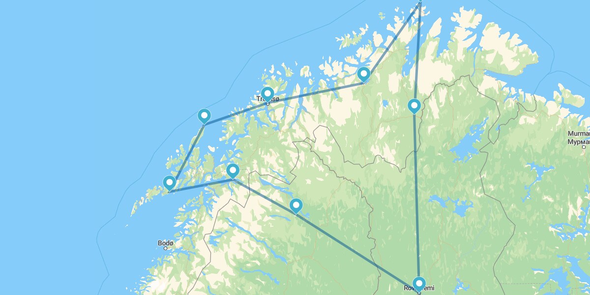 Route à travers Laponie, Cap Nord et Îles Lofoten