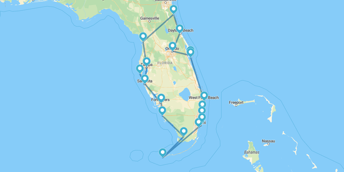 Route le long de la Côte de la Floride et Orlando