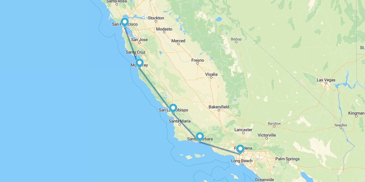 Route le long de la Côte Californienne, de Los Angeles à San Francisco